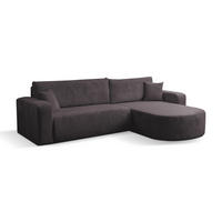 ECKSOFA TOKIO mit Schlaffunktion und Bettkasten, Farbe: Dunkelgrau, Cordstoff, Ottomane Universal - Dunkelgrau, Textil (275/170cm)