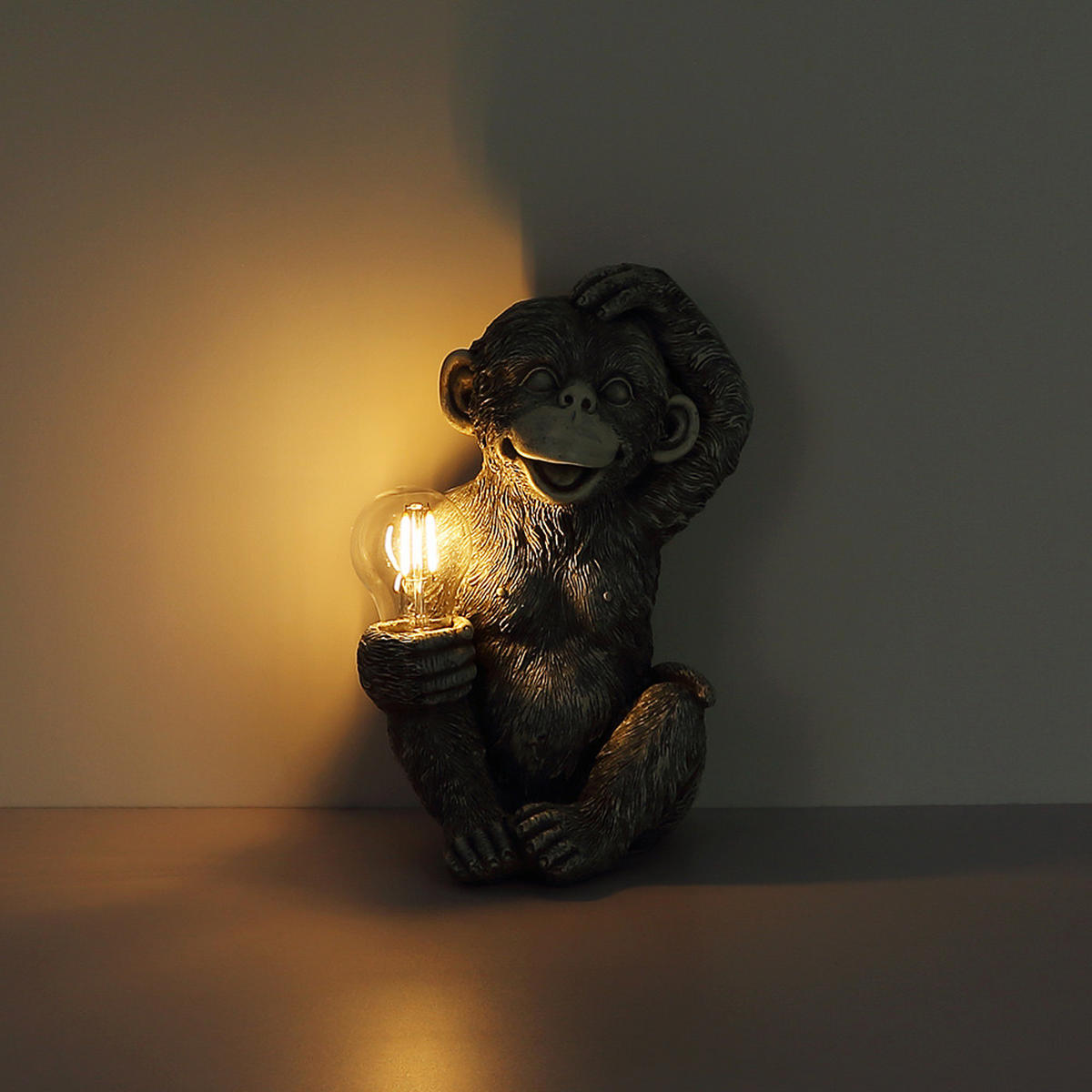 LED AUSSENLEUCHTE Solar Affe Grau - Grau, Kunststoff (20/15.5/27.5cm) - Globo Lighting