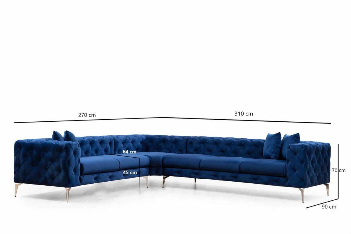 ECKSOFA mit großzügiger XXL Sitzfläche für die ganze Familie - Blau/Chromfarben, Holz/Textil (310/270cm) - myHomelando