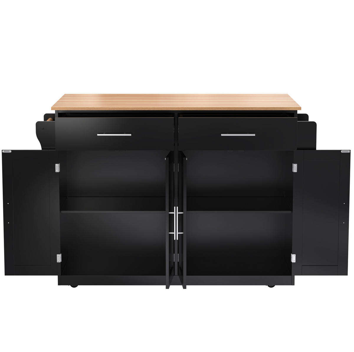 KÜCHENINSEL 120/91,5/46 cm Schwarz/Natur aus MDF mit klappbarer Tischplatte - Schwarz, Holzwerkstoff (71/91.5/120cm) - OKMYHOME