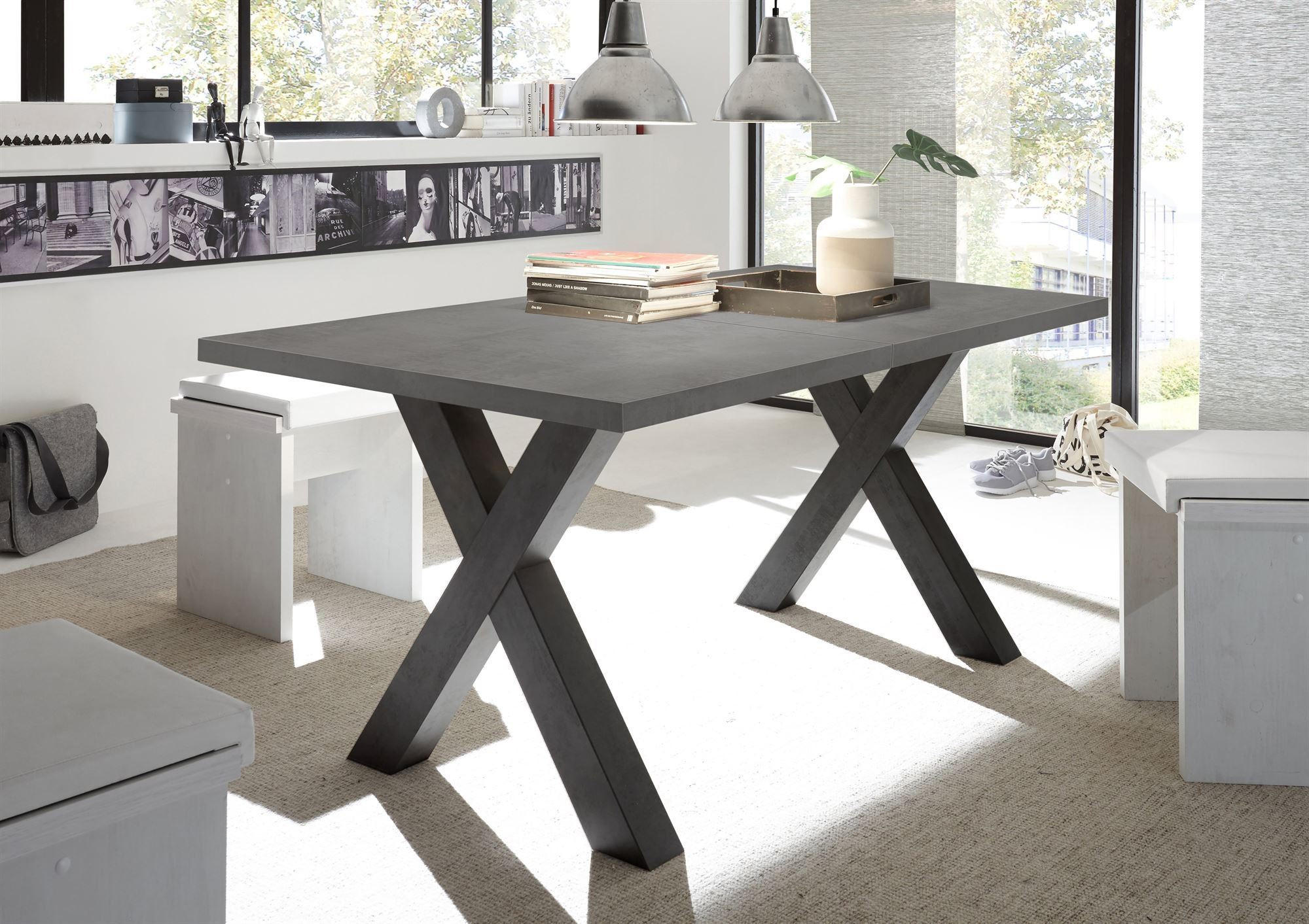 ESSTISCH ausziehbar Eike 7 140 x 90 x 75 Esszimmertisch Schwarzstahl/Graphit - Grau, Holz (140/90/75cm) - 58aufmkessel