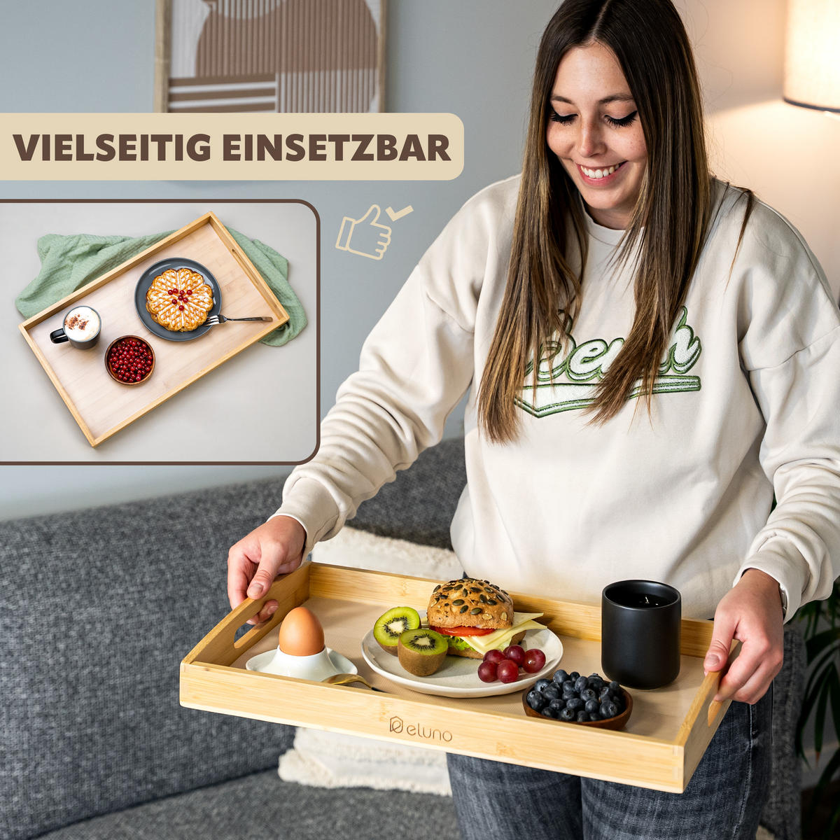 SERVIERTABLETT mit Griffmulden - Braun, Naturmaterialien (50/5/30cm) - eluno