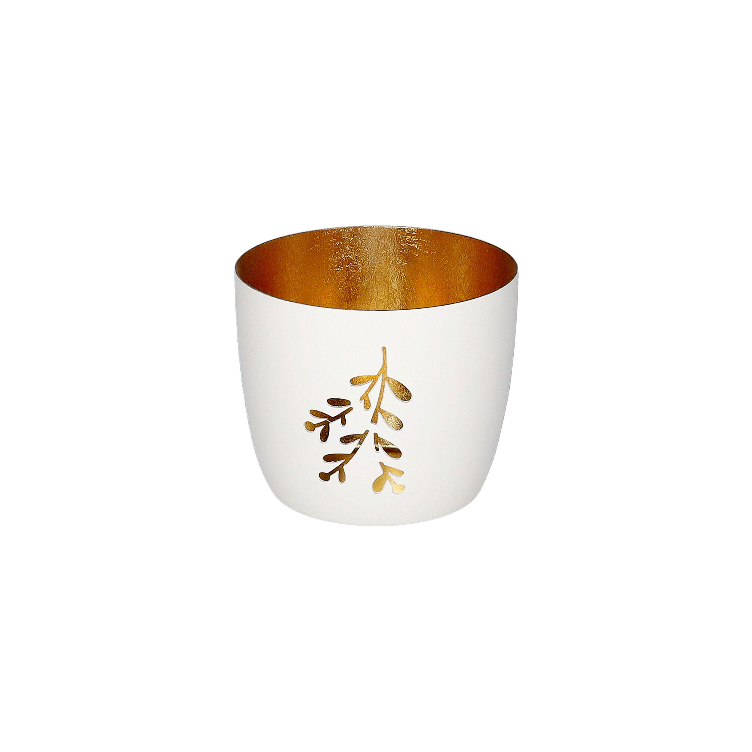 TEELICHTHALTER Madras M, Mistelzweig, Eisen, Weiß / Gold, H 8.5 cm - Weiß, Metall (10cm) - Gift Company