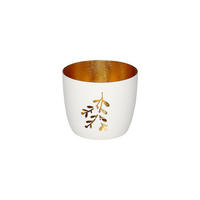 TEELICHTHALTER Madras M, Mistelzweig, Eisen, Weiß / Gold, H 8.5 cm - Weiß, Metall (10cm) - Gift Company
