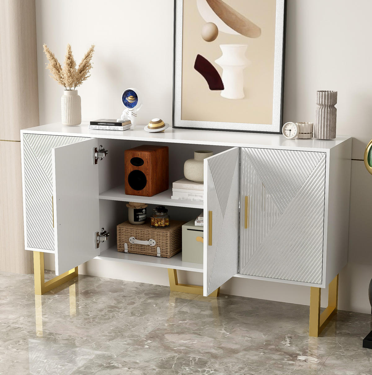 SIDEBOARD 150/40/82 cm Weiß aus MDF mit 4 Türen - Weiß, Holzwerkstoff (150/82/40cm) - OKWISH