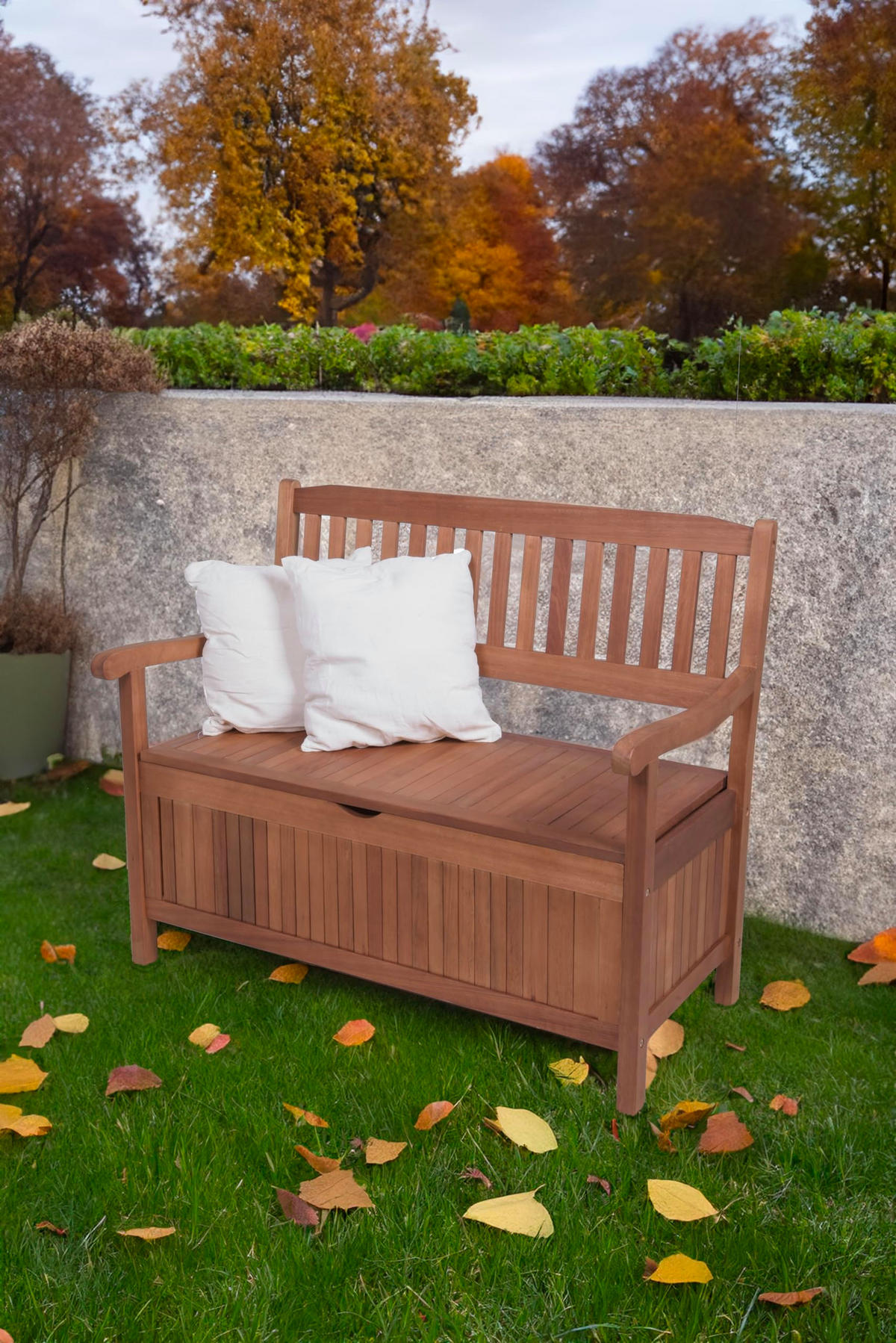 GARTENBANK Rennes 2-Sitzer mit Staufach Terrassenbank - Braun, Holz (107/90/59cm) - DELUKE