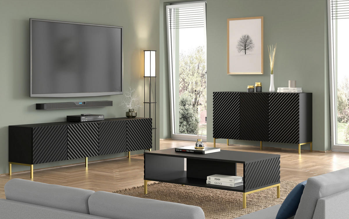 COUCHTISCH Schwarz, Gold 90/43/60 - Goldfarben/Schwarz, Holzwerkstoff (90/43/60cm) - RAUMHIRSCH FURNITURE