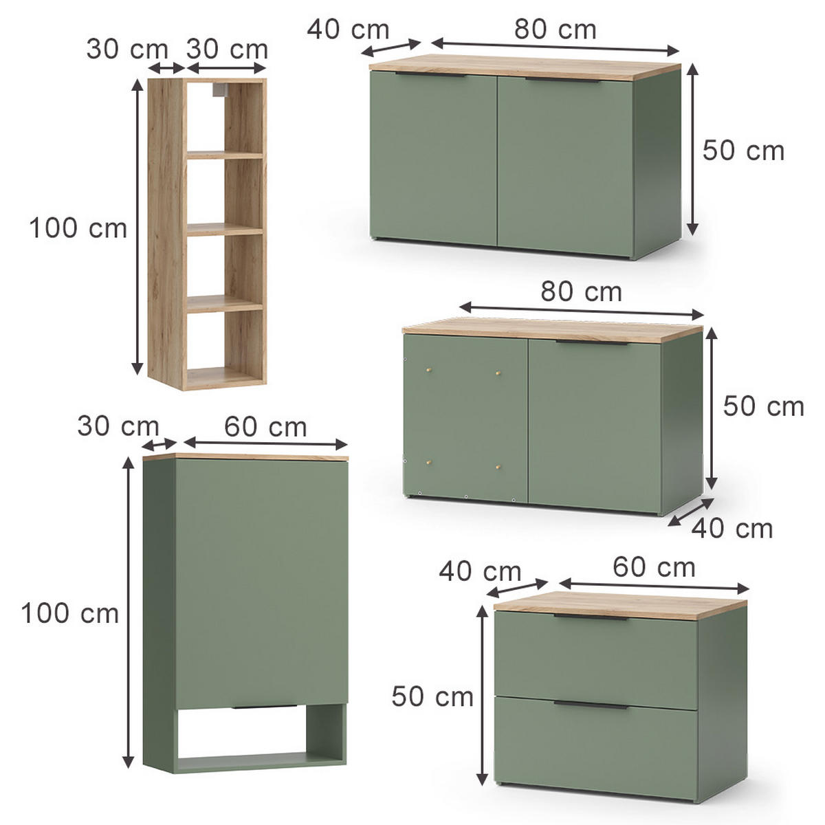 ŽIVÁ STĚNA Wido Zelená - Sonoma dub/zelená barva, kompozitní dřevo (80/50/40cm) - Vicco
