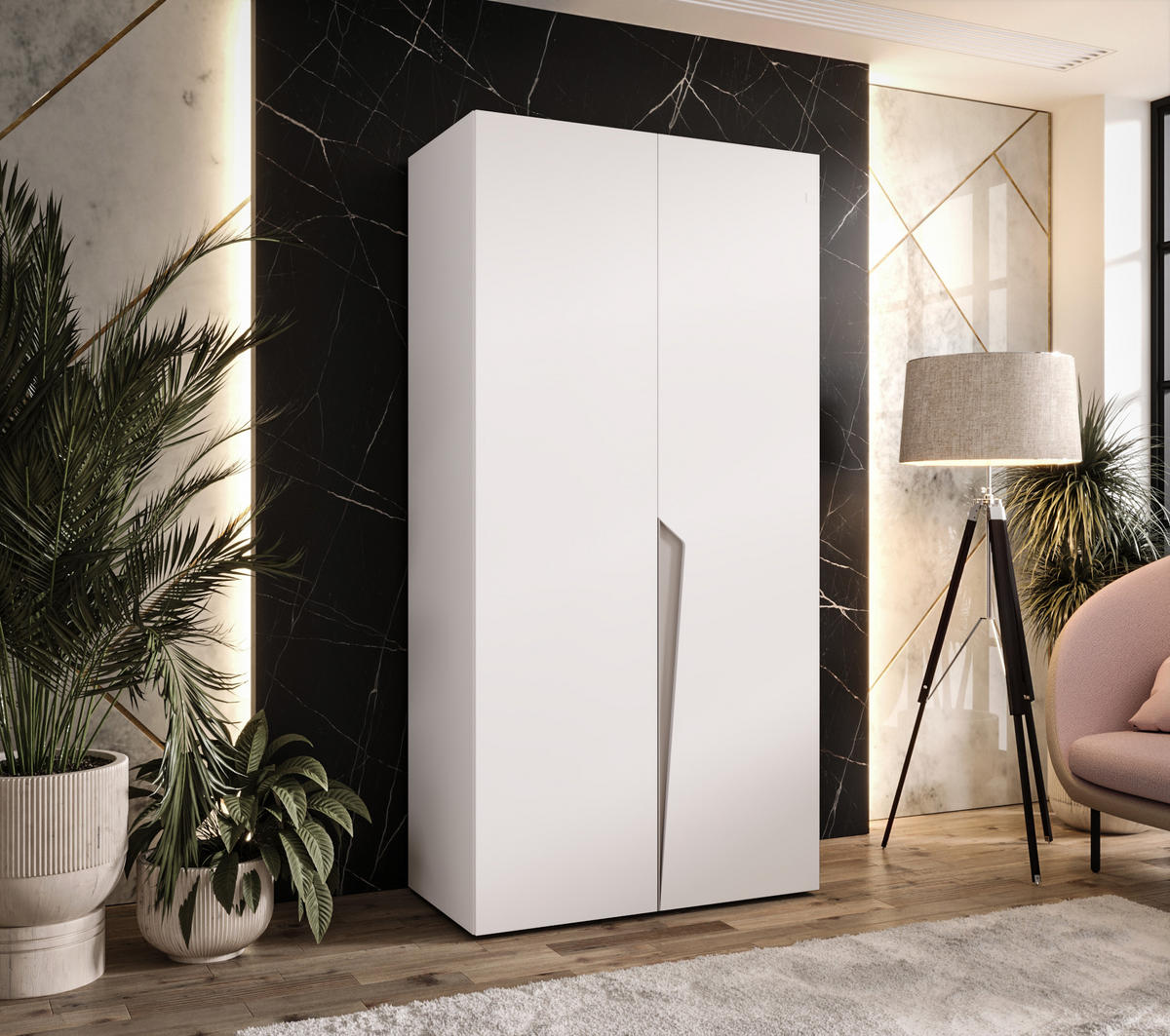 DREHTÜRENSCHRANK 202/100/52 2-türig - Beige/Weiß, Holz/Metall (100/202/52cm) - Abiks Möbel