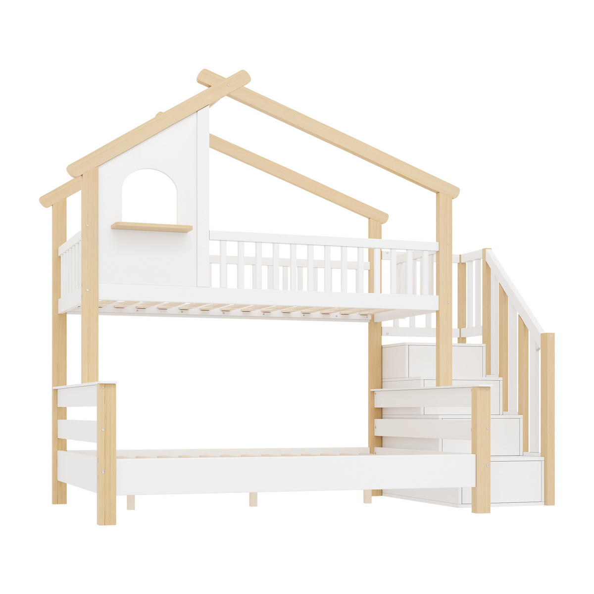 ETAGENBETT 90x190/120x190 mit Treppe/Stauraum, Rausfallschutz, Holz - Weiß, Holz (90/190cm) - LVHOM