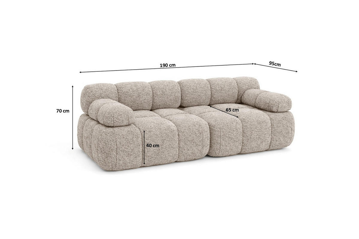 COUCH, 2-Sitzer Modular, Bouclé-Stoff Abriamo, Beige, Selia - Beige, Holz (190/70/95cm) - Kaiser Möbel