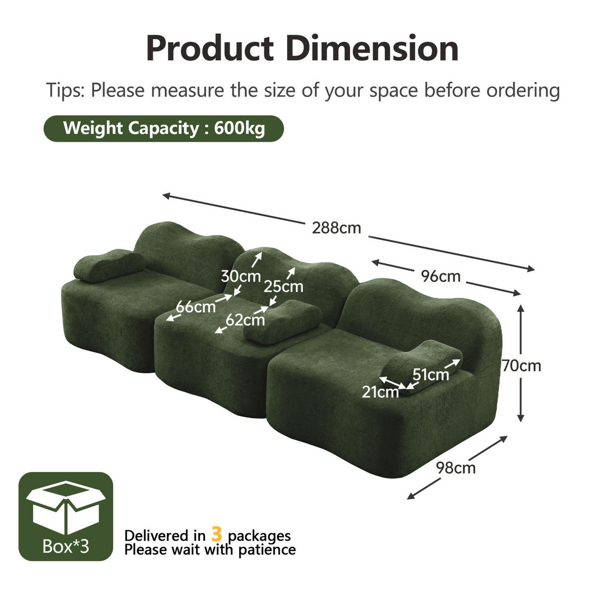 3-SITZER Modulares Sofa grün aus Samt mit tiefer Sitzfläche - Grün, Textil (98/70/288cm) - Modenvie