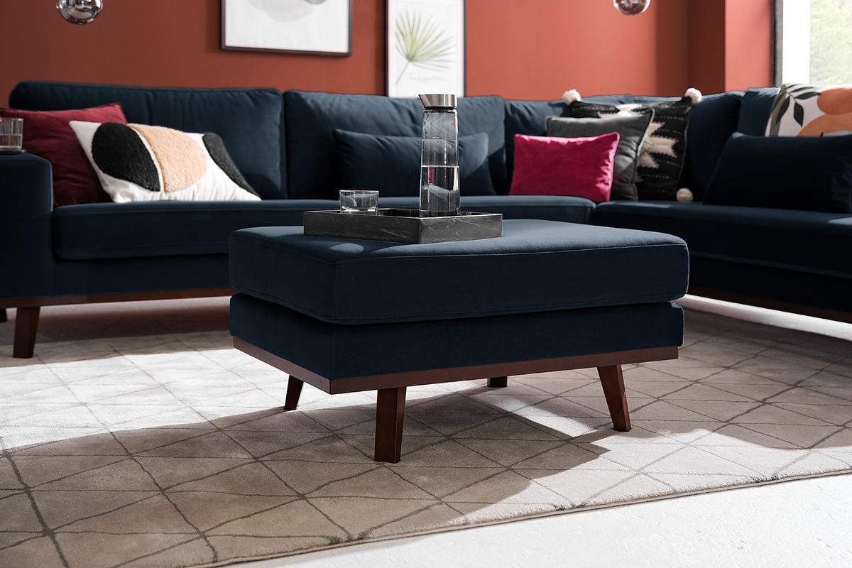 POLSTERHOCKER - Buchefarben/Dunkelblau, Buchenholz/Textil (85/43/60cm) - home24