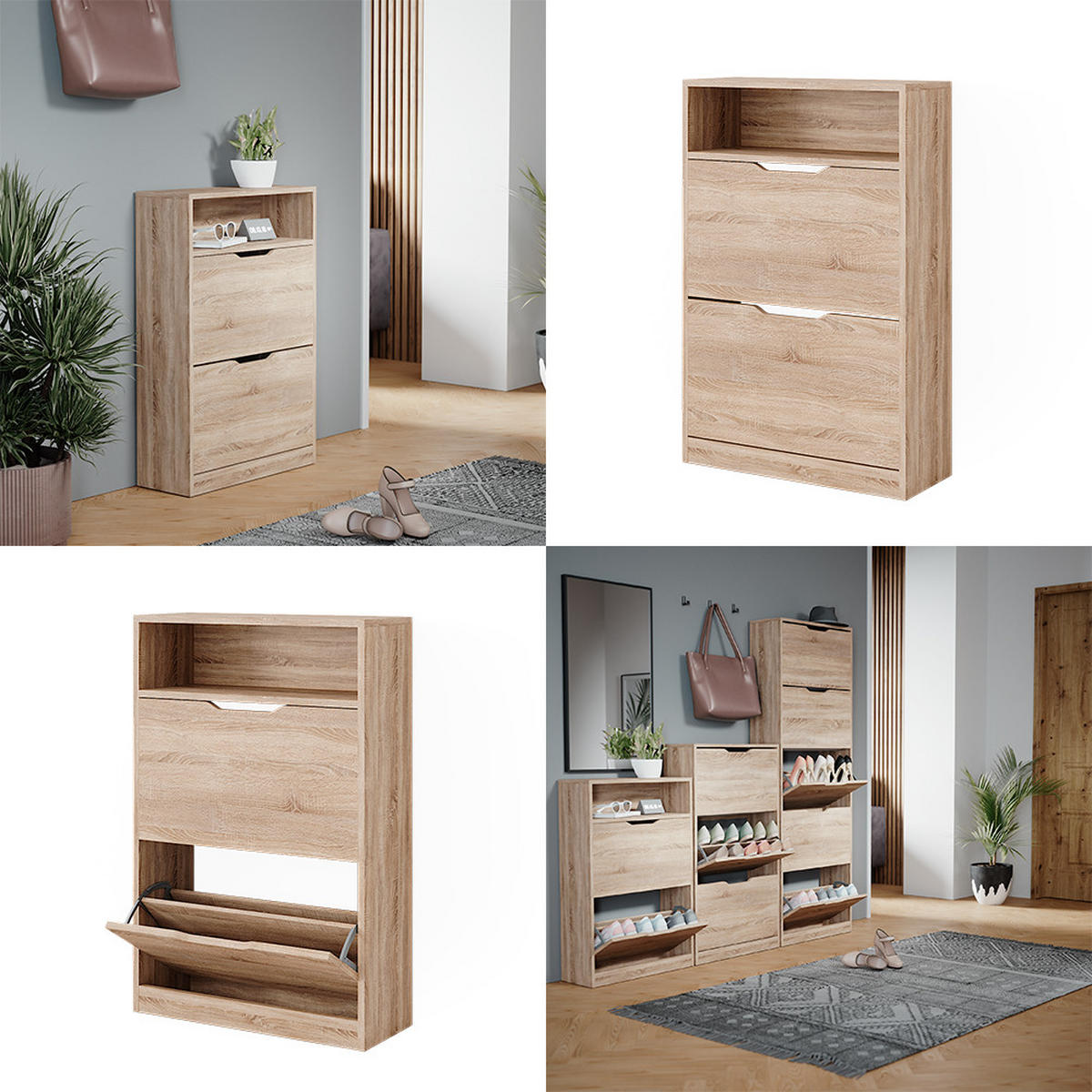 SCHUHKIPPER Luca Sonoma 59 x 89.5 cm mit 2 Fächern - Sonoma Eiche, Holzwerkstoff (59/89.5/22cm) - Vicco