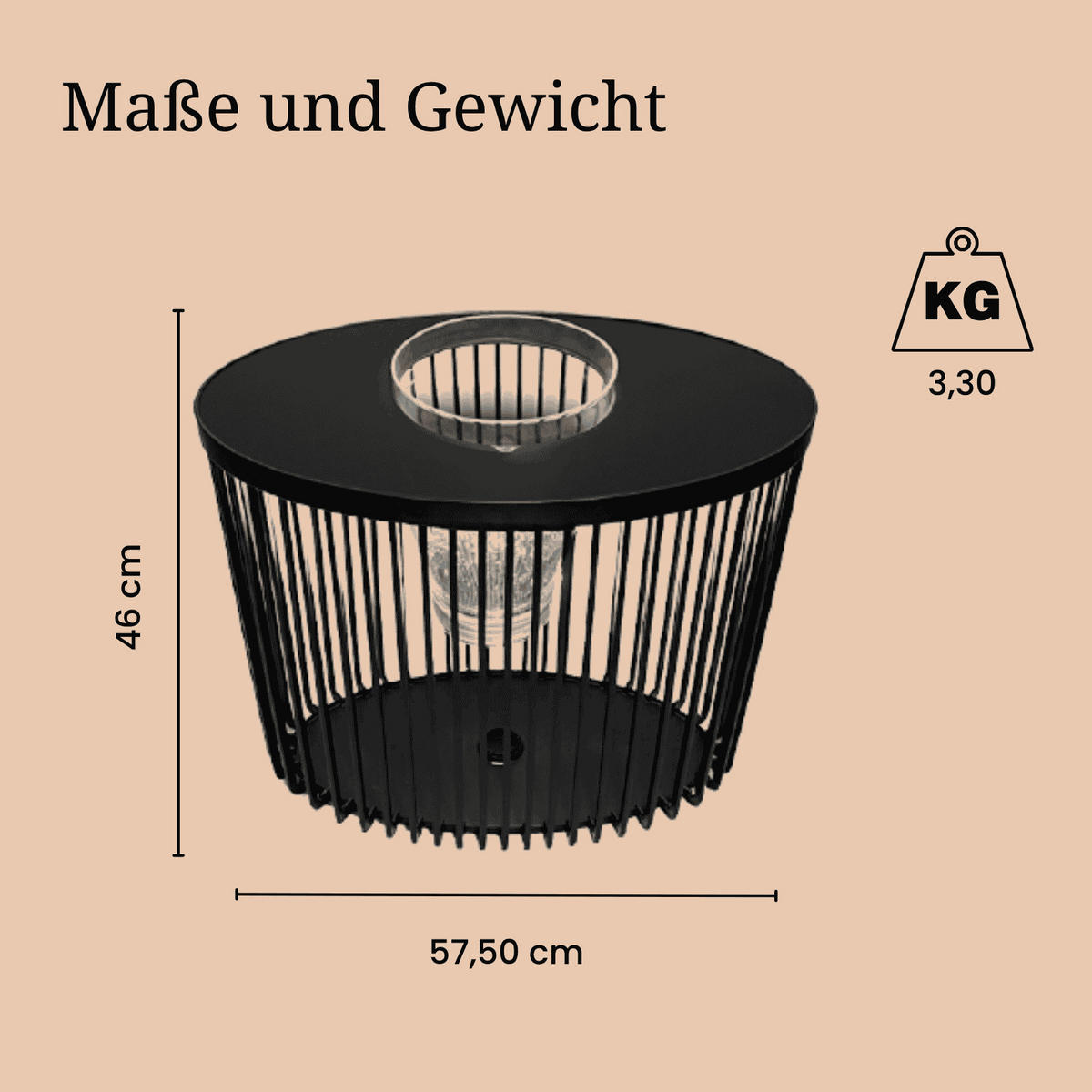 BEISTELLTISCH MIT ACRYL-KÜHLER Stockholm schwarz 46 cm - Schwarz, Kunststoff (57.5/35/46cm) - COOTAB Cooler Table