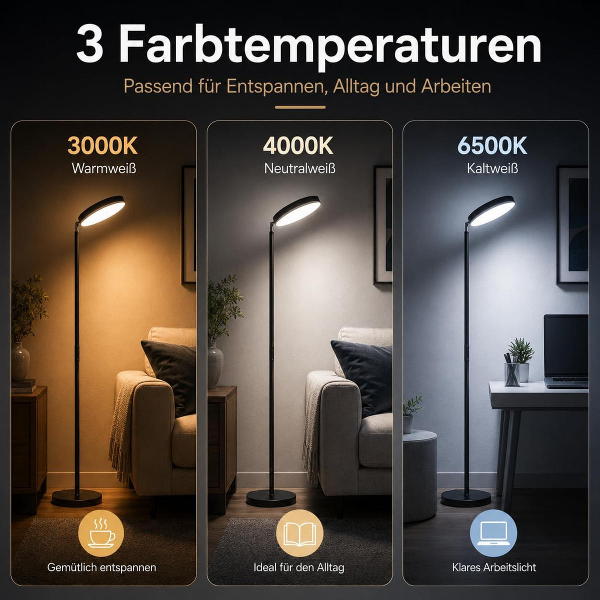 STEHLEUCHTE FL1081 LED RGB CCT Schwenkbar - Schwarz, Metall (25/25/180cm) - LOVHAUS
