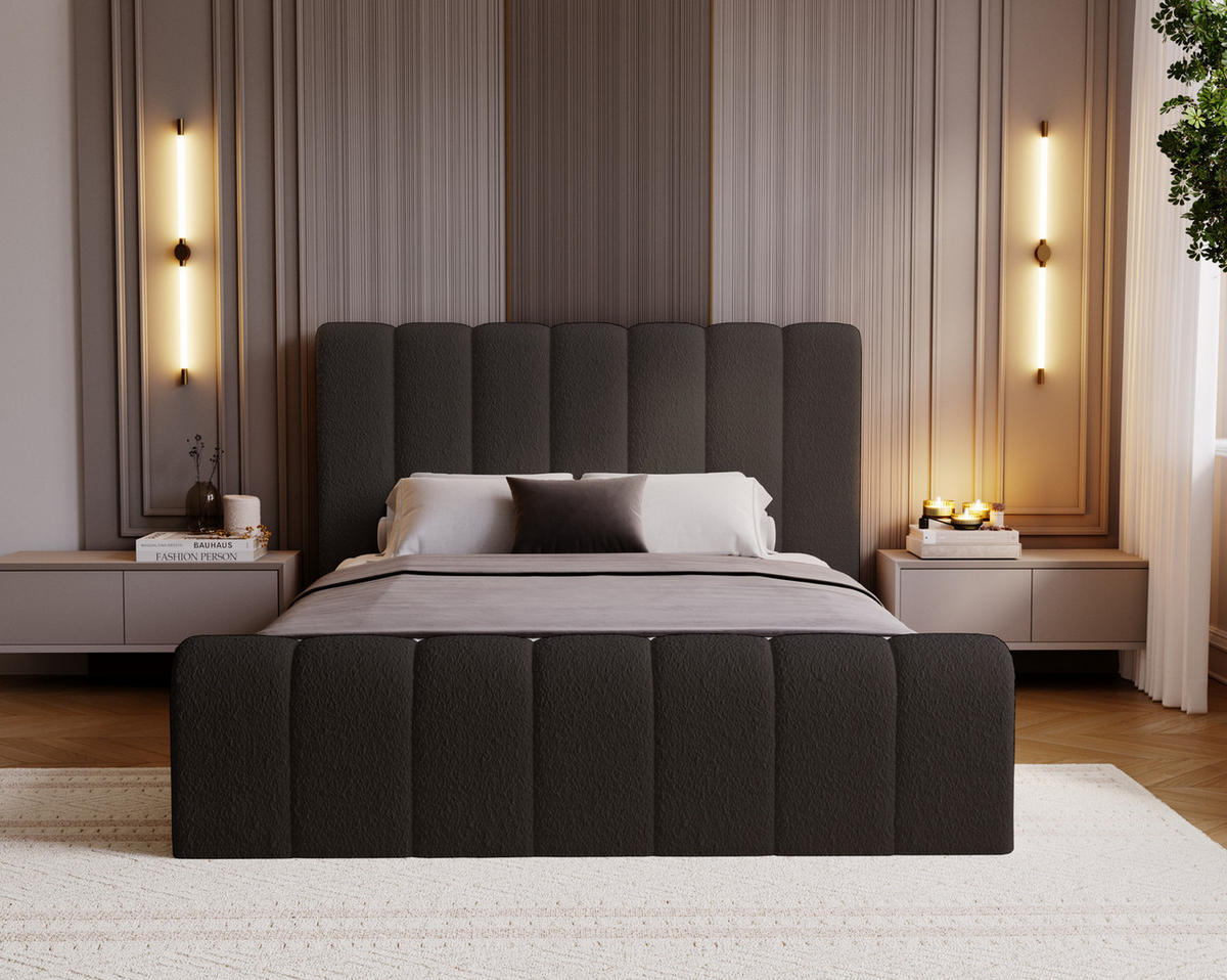 POLSTERBETT 160x200 Valetta mit Bettkasten, Bouclé Schwarz - Schwarz, Holz/Textil (160/200cm) - Emporius