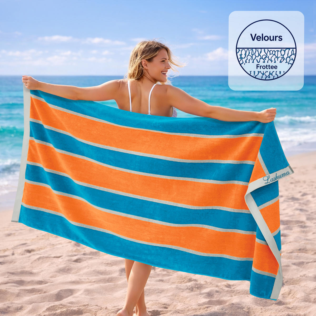 STRANDTUCH Surf 90x180 cm - Blau/Orange, Naturmaterialien (90/180cm) - Lashuma