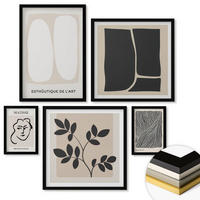 WANDBILDER 5er-Set - 50x50 cm & 20x30 cm & 40x60 cm Schwarzer Rahmen - Minimalistische Pflanzenmuster - Schwarz, Kunststoff (40/60cm) - ArtPrintCave