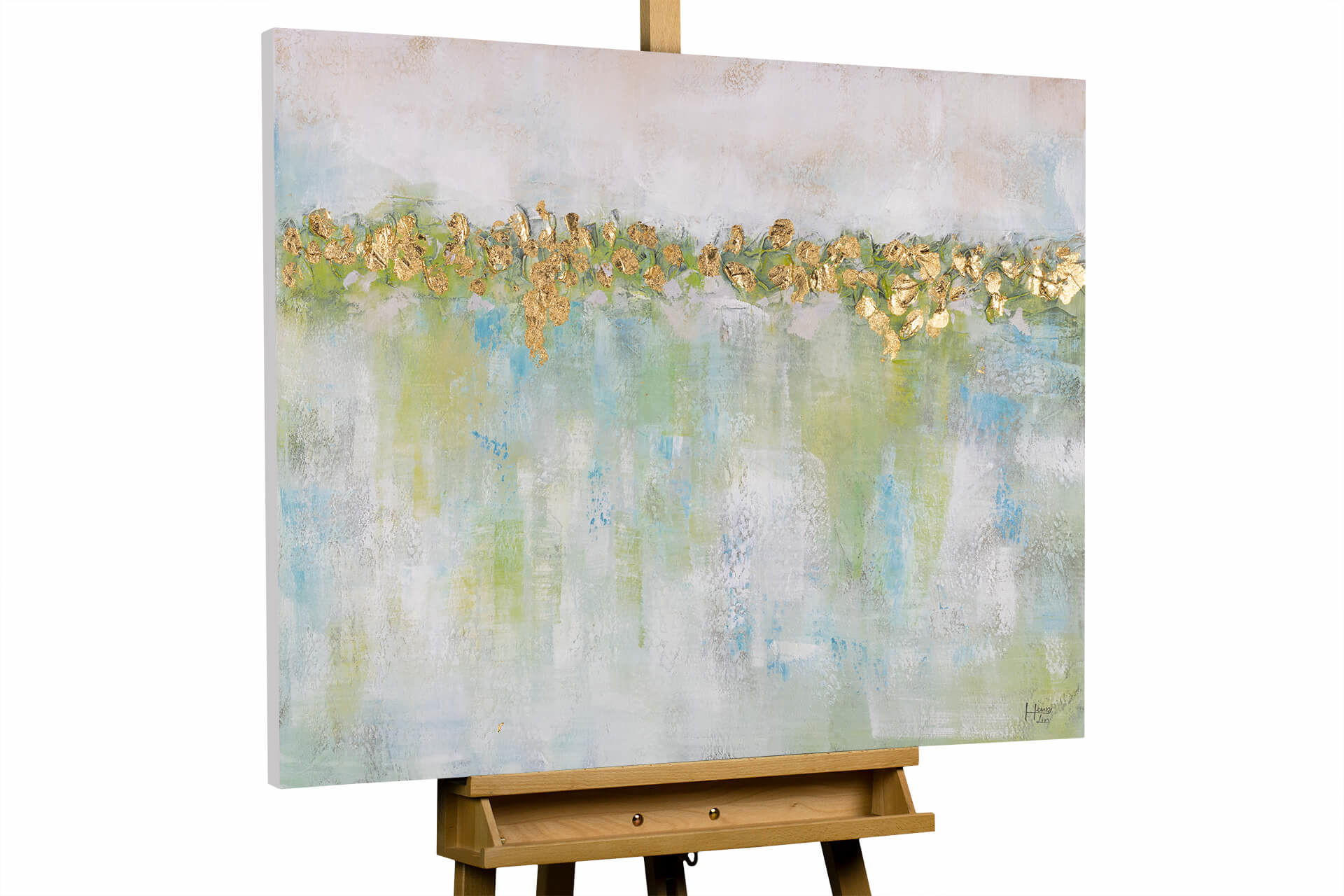 ACRYLBILD HANDGEMALT 100/75 cm - Türkis/Beige, Holz/Textil (100/75cm) - KUNSTLOFT