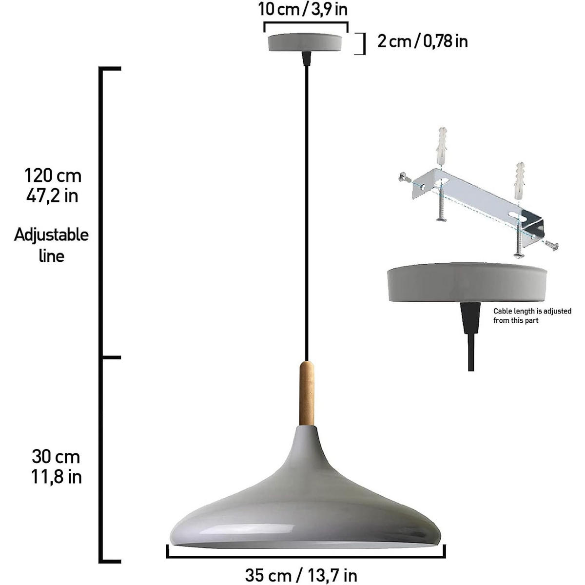 PENDELLEUCHTE Champion aus Holz 35/30 cm - Grau, Metall (30/35/30cm) - Bamyum