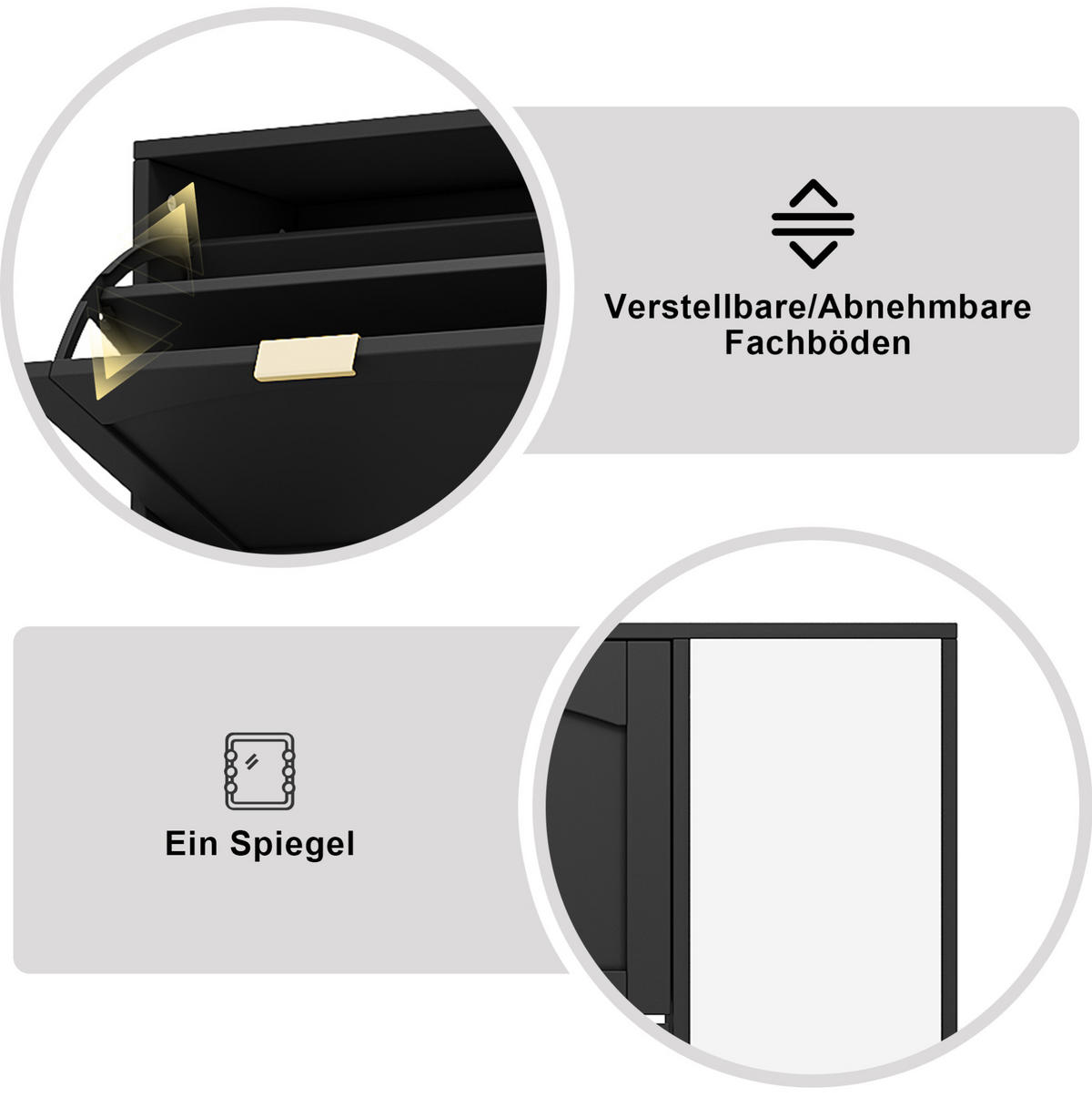 SCHUHSCHRANK aus Spanplatte 80x24x147cm in Schwarz mit Spiegeltüren - Schwarz, Holzwerkstoff (80/147/24cm) - Modfu