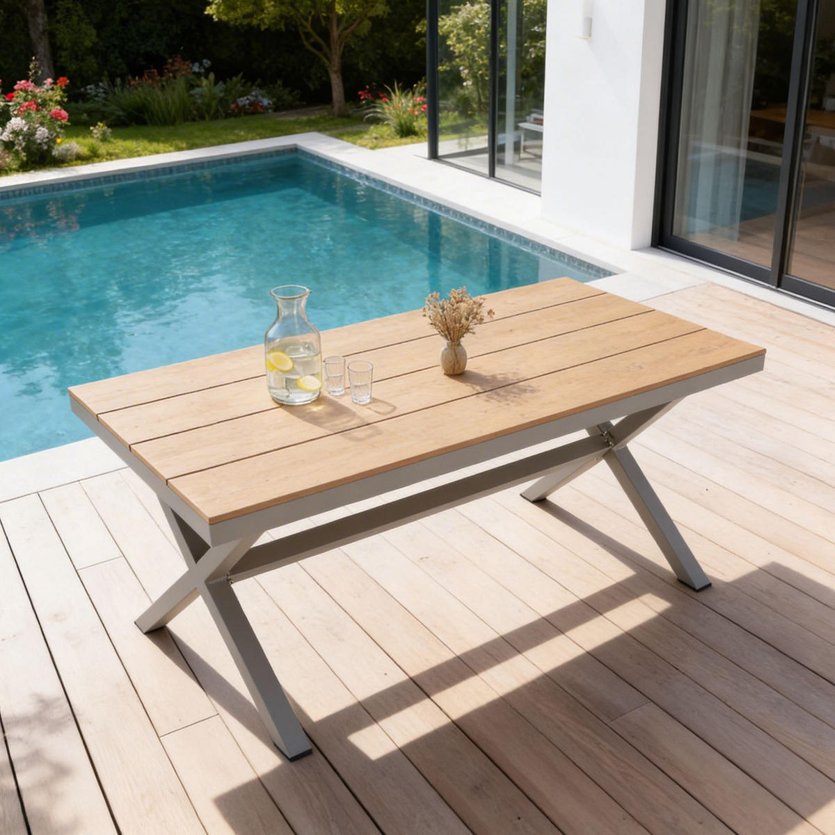 GARTENTISCH WINDY grau/braun - Braun/Grau, Metall (90/150/75cm) - IDIMEX