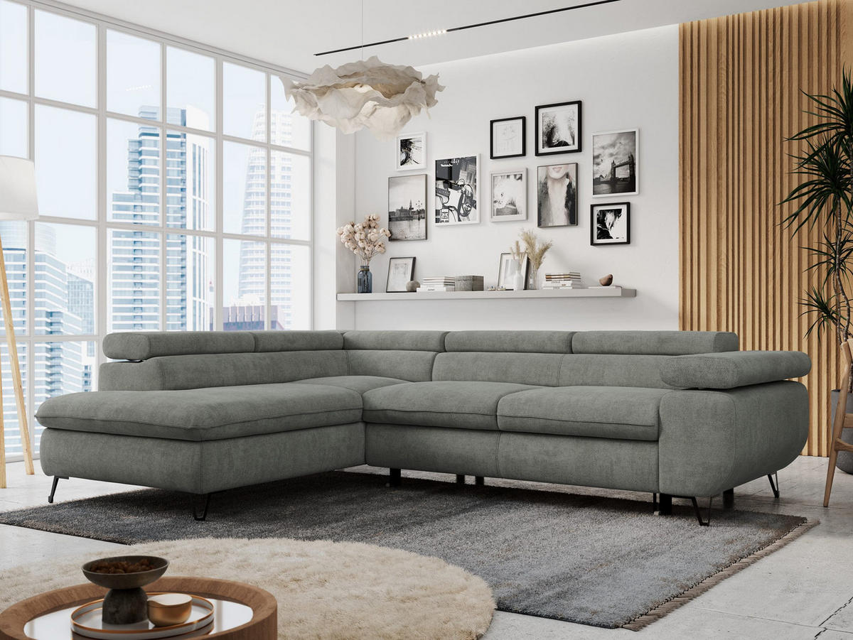 ECKSOFA PETER L Grau Struktur - Links Seite - Schwarz/Grau, Textil/Metall (208/273cm) - MKS