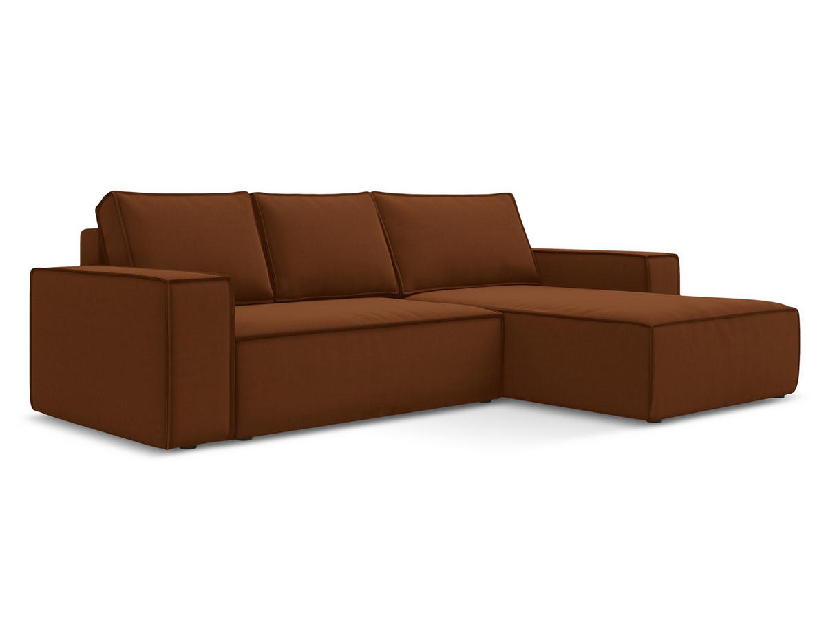 ECKSOFA mit Schlaffunktion Samt Stoff Orange - Terracotta/Schwarz, Kunststoff/Textil (290/185cm) - Makamii
