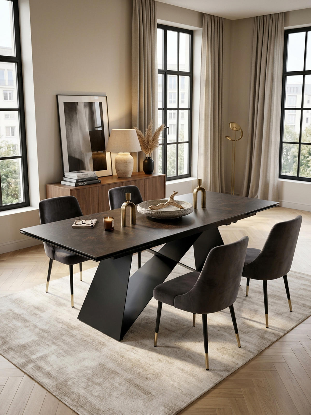 ESSTISCH Ausziehbar Keramik Glas Marmoroptik Rechteckig Groß, Schwarz 180x95x78 cm - Schwarz, Keramik/Metall (95/180/78cm) - KADIMA DESIGN