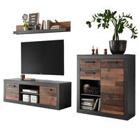 WOHNWAND Old Used Wood Shabby Design mit grau, Schrankwand 3-teilig, 255 cm - Dunkelgrau/Braun, Holzwerkstoff/Kunststoff (255/170/43cm) - Furn.Design