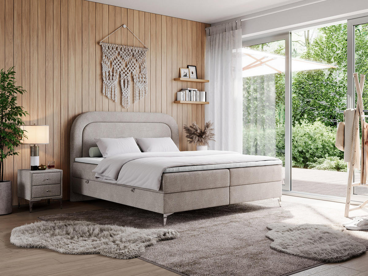 BOXBETT EIRA 120/200 Beige Struktur - H3 - Beige/Silberfarben, Holz/Textil (120/200cm) - MKS