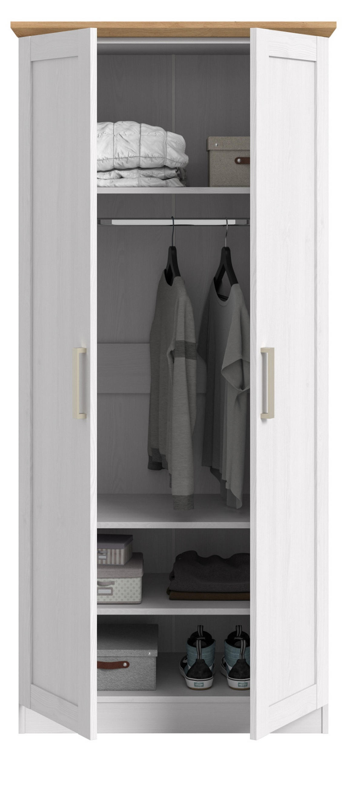 KLEIDERSCHRANK weiß Lärche, Eiche Artisan 2-türig 84 cm, Drehtürenschrank im Landhaus-Stil - Beige/Lärchefarben, Holzwerkstoff/Kunststoff (84/185/54cm) - Inn.Furn