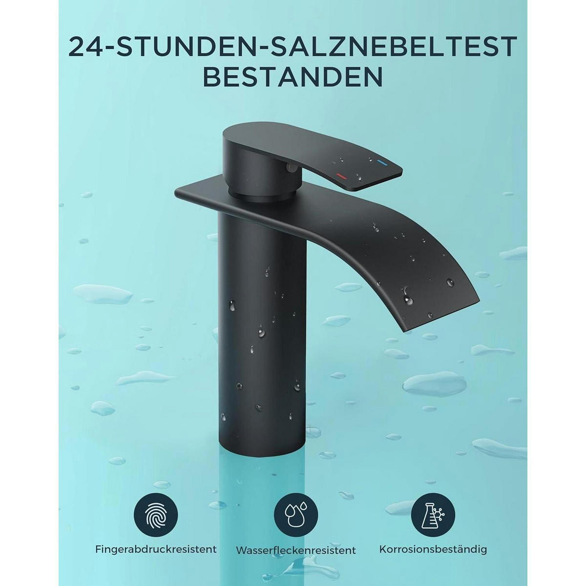 WASCHTISCHARMATUR Wasserfall Matt-Schwarz - Schwarz, Metall (12.7/7.5/17.8cm)