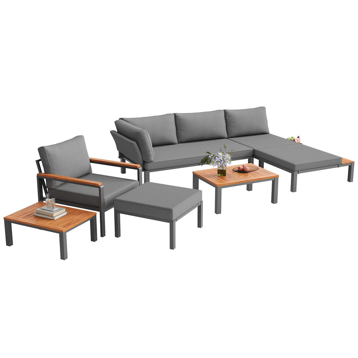LOUNGEGARNITUR Modular 6-tlg. Grau - Grau, Metall - ComfortXL