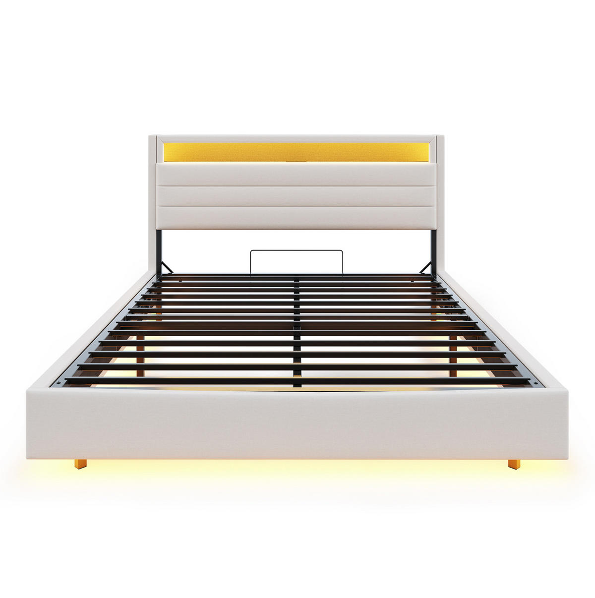 BETT mit Stauraum und LED 160x200 cm Beige - Beige, Metall (160/200cm) - Meubliv