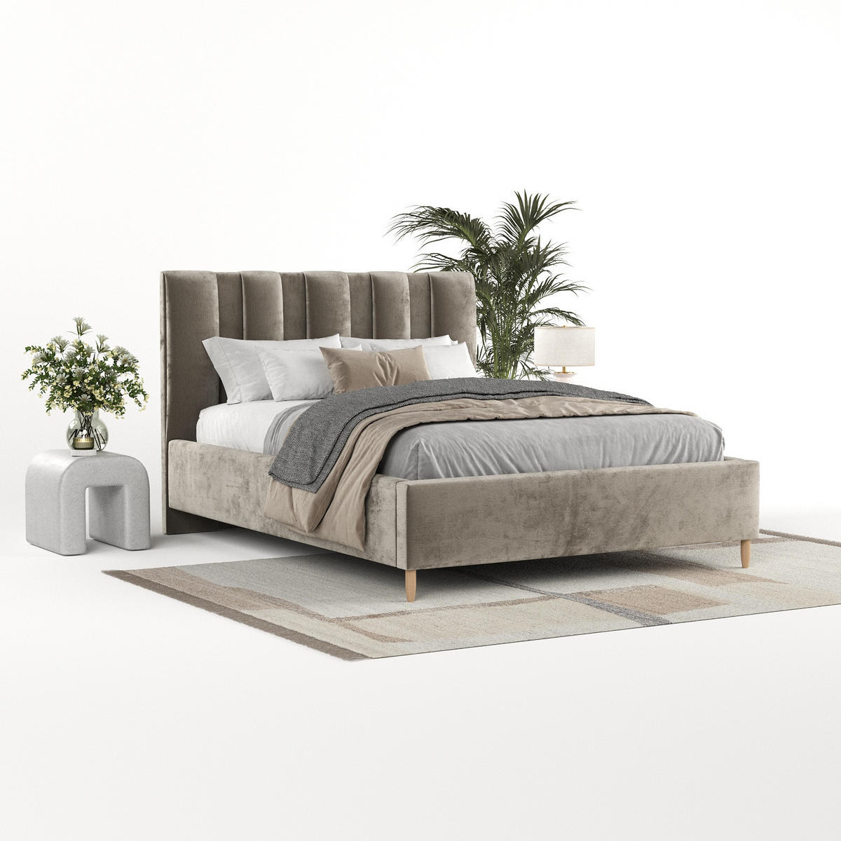 POLSTERBETT Loom 180/200 cm Beige im Lotta Stoff - Beige/Naturfarben, Holz/Holzwerkstoff (180/200cm) - AltaBeds