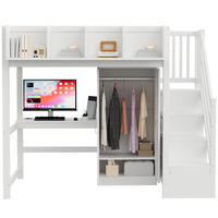 HOCHBETT 90x200 cm in Weiß mit Schreibtisch, Kleiderschrank, LED und Stauraumtreppe - Weiß, Holz (90/200cm) - IVMEU