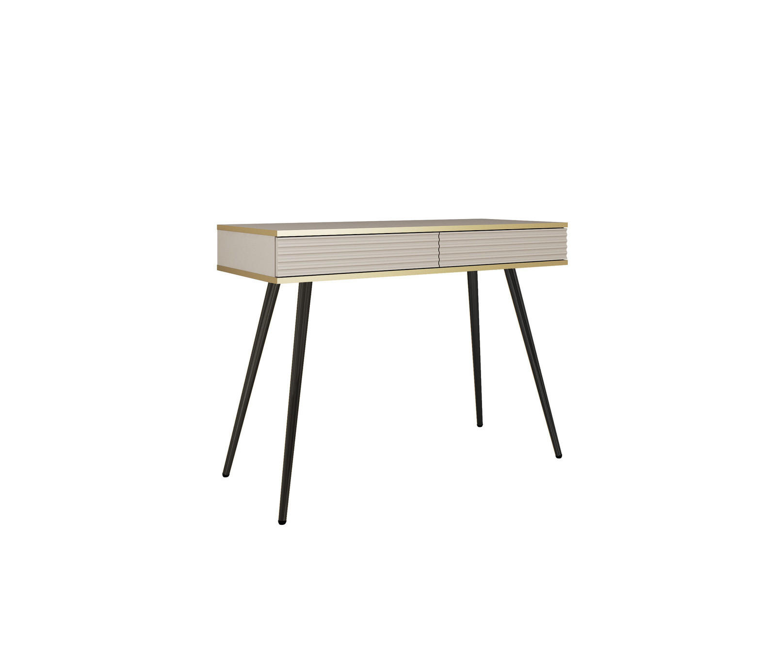 KONSOLENTISCH FORNO (Beige, Rillenfront, Goldene Details, 2 Schubladen, schwarze Metallfüße, 102 cm) - Beige/Schwarz, Holz/Holzwerkstoff (50/102/80cm) - Ravio