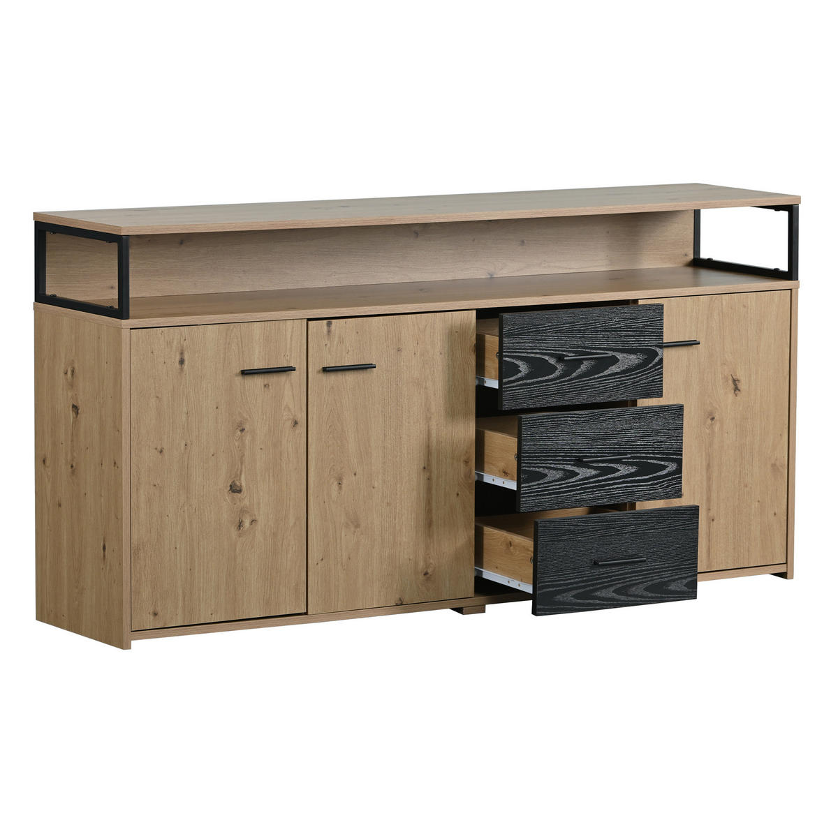 SIDEBOARD 150/35/75,9 cm schwarz-braun aus Spanplatte mit 3 Türen und 3 Schubladen - Rotbraun, Holzwerkstoff (150/75.9/35cm) - OKWISH