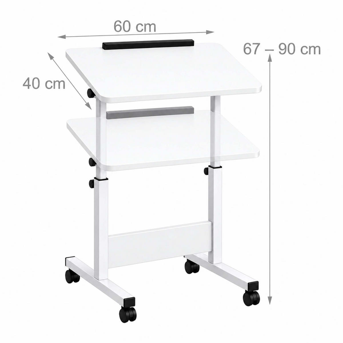 MASĂ Albă reglabilă pe înălțime cu roți - alb, material plastic/compozit lemnos (40/60/90cm) - Relaxdays