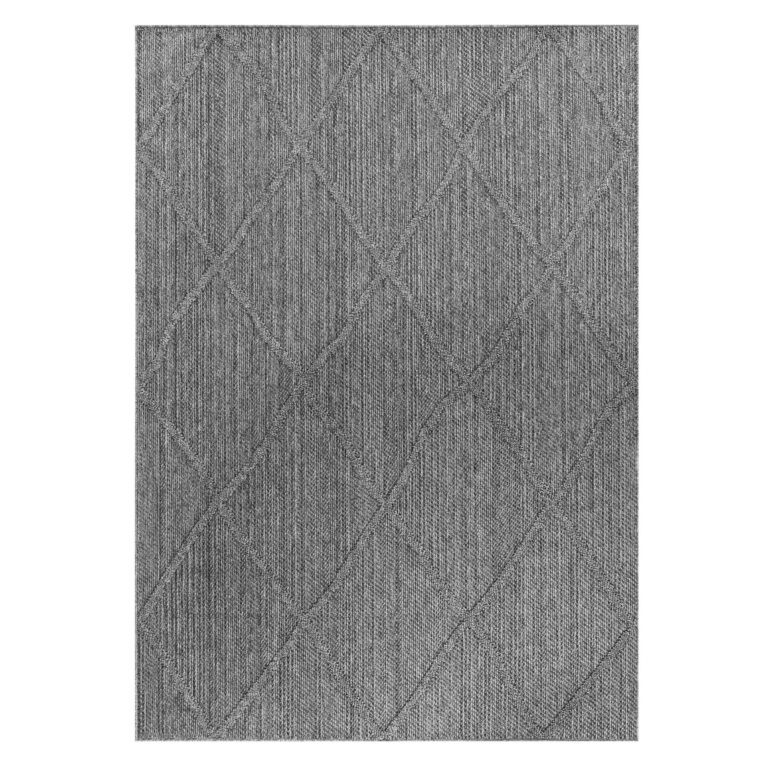 TEPPICH Outdoor Flachgewebe Boho-Muster Polypropylen Terrasse Grau Läufer 80x150 - Grau, Textil (80/150cm) - KADIMA DESIGN