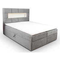 BOXBETT 200 x 200 cm mit Bettkasten und Matratze, LUX, LED Beleuchtung, Bücherregal und 2x USB, Grau - Grau, Holzwerkstoff/Kunststoff (200/200cm) - Trada