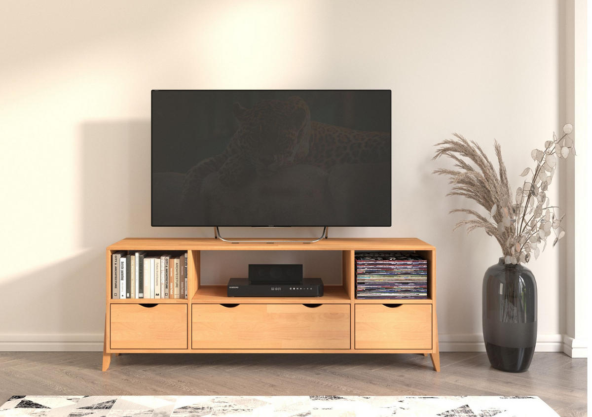 MASSIVHOLZ-TV-SCHRANK Gdynia, Buche - lackiert, Naturfarben - Buchefarben, Holz/Buchenholz (160/60.4/45cm) - Visby