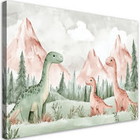 WANDBILD für kinderzimmer dinosaurier berge grüner wald - Grün, Textil (120/80cm) - Feeby