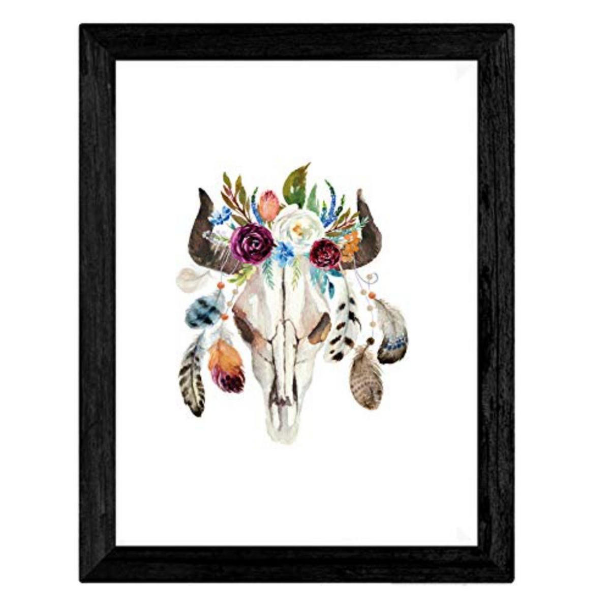 POSTER Set mit 4 bömische Federn und Blumen A4 Rahmenlos - Klar, Papier (29.7/3cm) - Nacnic