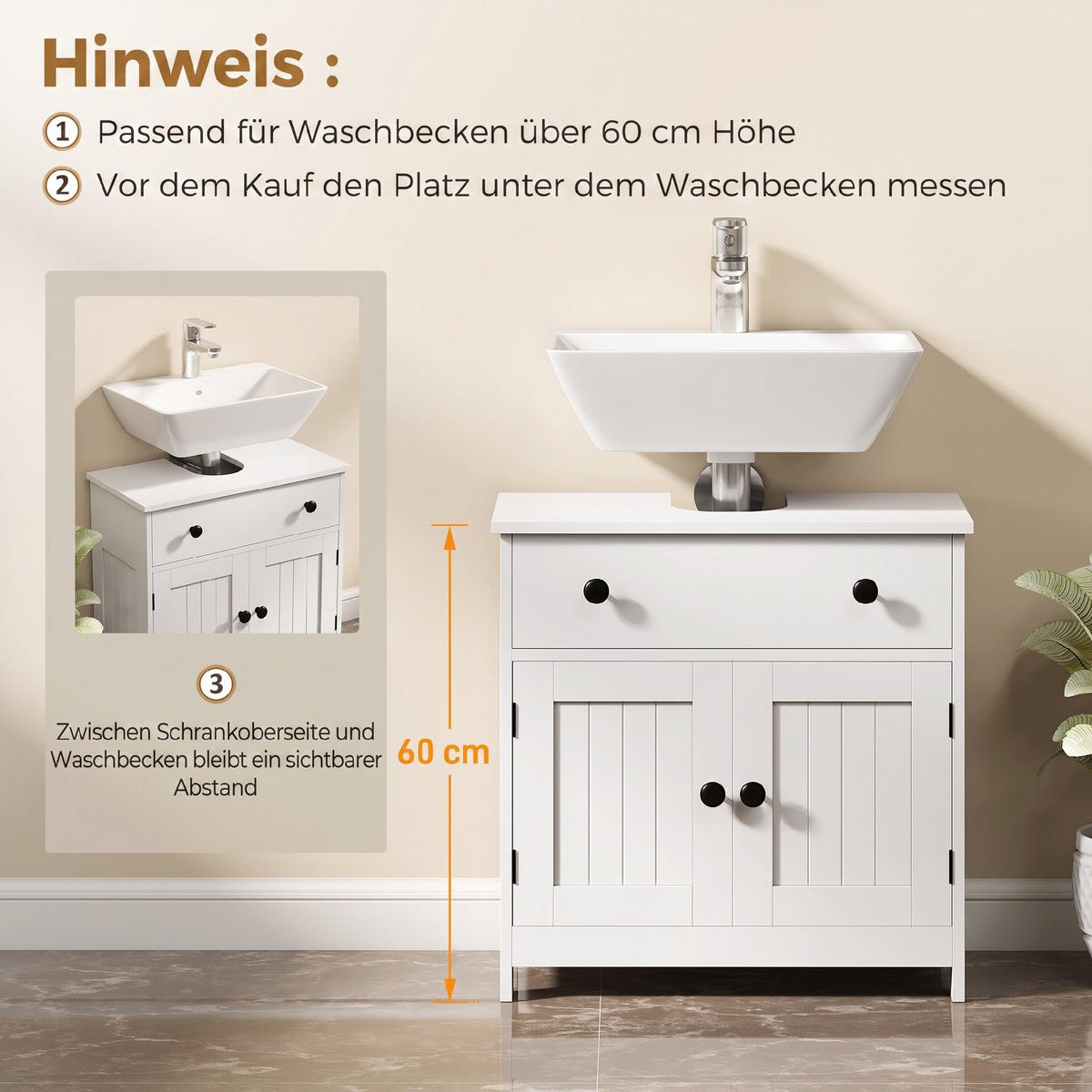 TVÄTTSTÄLLSUNDERSKÅP i MDF, vit - Vit, Träbaserade material/Metall (30/60/60cm) - HOMCOM