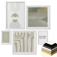 WANDBILDER 5er-Set - 50x50 cm & 20x30 cm & 40x60 cm Weißer Rahmen - Geometrische Pflanzenmuster - Weiß, Kunststoff (40/60cm) - ArtPrintCave