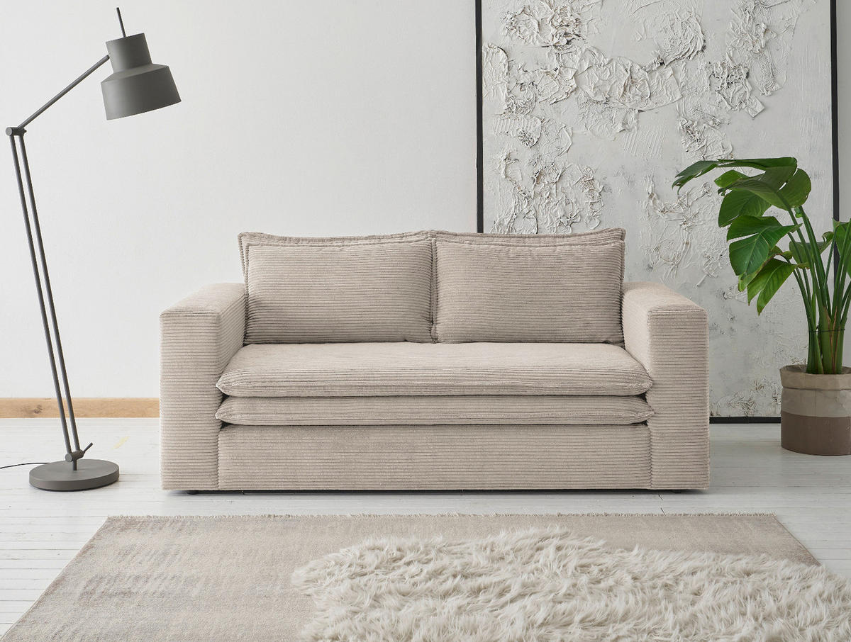 SOFA beige Cord, Couch 2-Sitzer 180 cm - Beige, Holz/Textil (180/83/91cm) - Furn.Design
