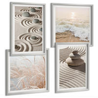 BILDER SET 4er Set - 50x50 cm & 40x60 cm Silberner Rahmen - Wellen, Sand, Wasser, Steine, Strand - Silberfarben, Kunststoff (50/50cm) - TULUP